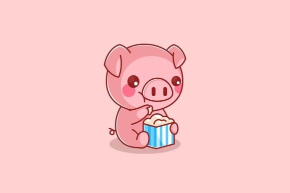 Adorable Cartoon Pig with Popcorn for Creative Projects