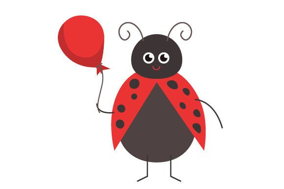 Charming Spring Lady Bug Holding a Balloon for Design Projects