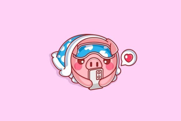 Charming Vector: A Pig Wearing Blanket and Playing Phone