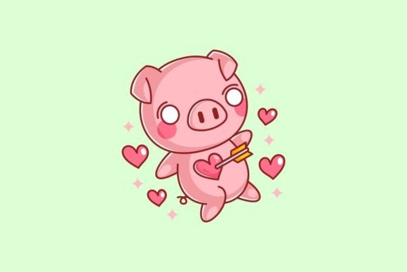Charming Vector Illustration: Cute Pig with a Love Arrow
