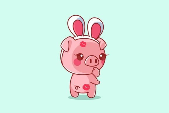 Cute Pig Wearing Bunny Headband: A Playful Design Asset