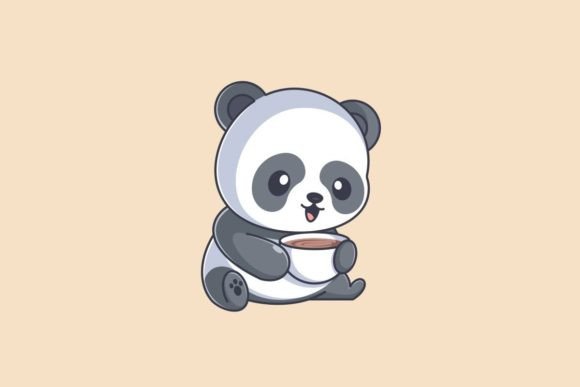 Panda Drinking Coffee: A Charming Vector Asset for Modern Design