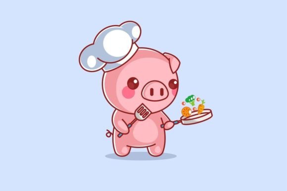 Pig Chef is Cooking Food: A Whimsical Design Asset
