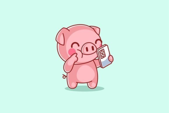 Playful Vector Art: Pig Taking Selfies for Modern Designs